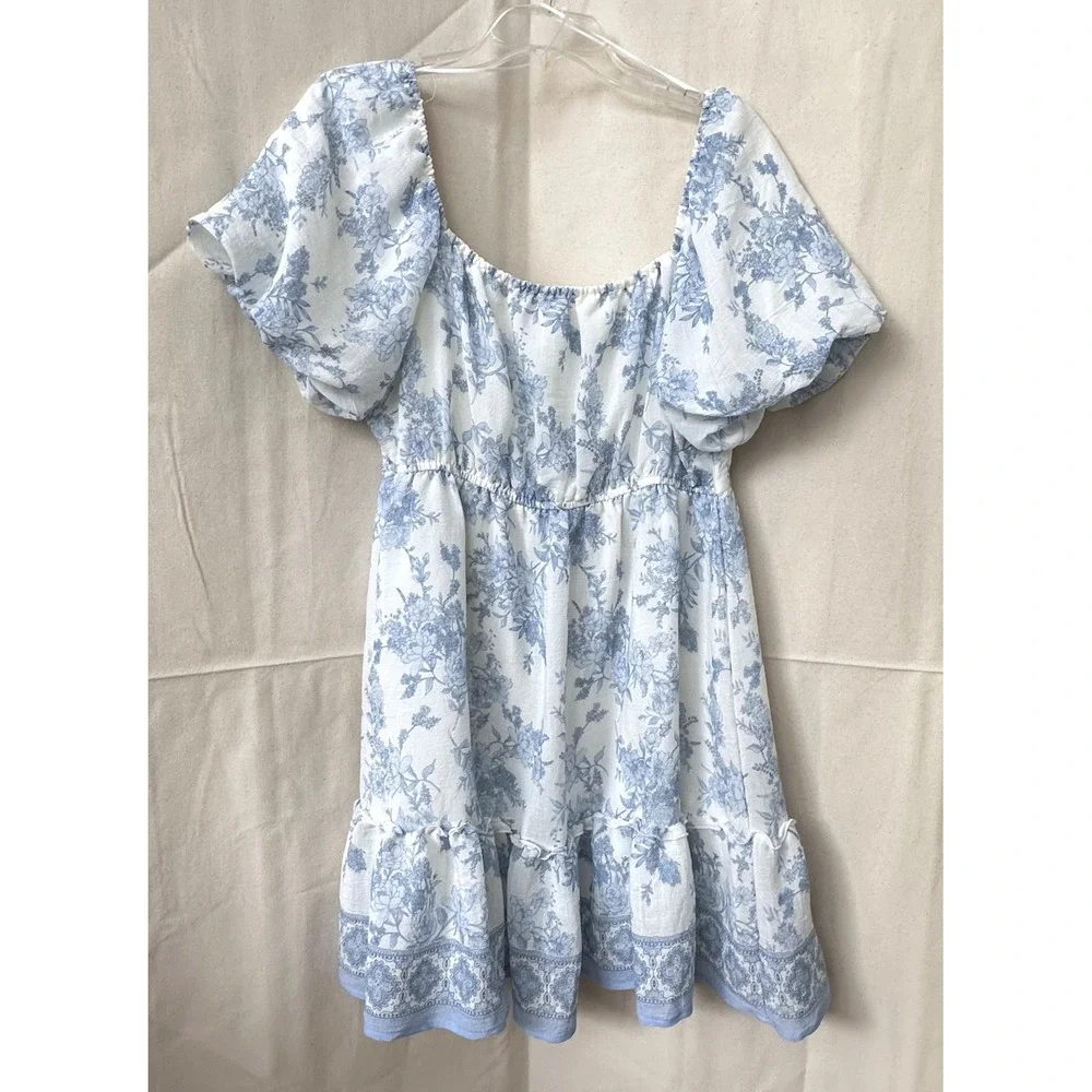 Blu Pepper Floral Tiered Ruffle Hem Dress XL Puff‎ Sleeve Cottage Peasant